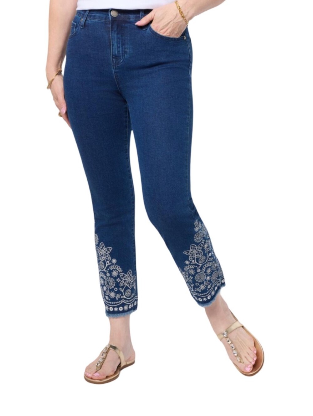 Avenue Women’s Dark Blue Embroidered Crop Stretch Jeans Plus Size 22